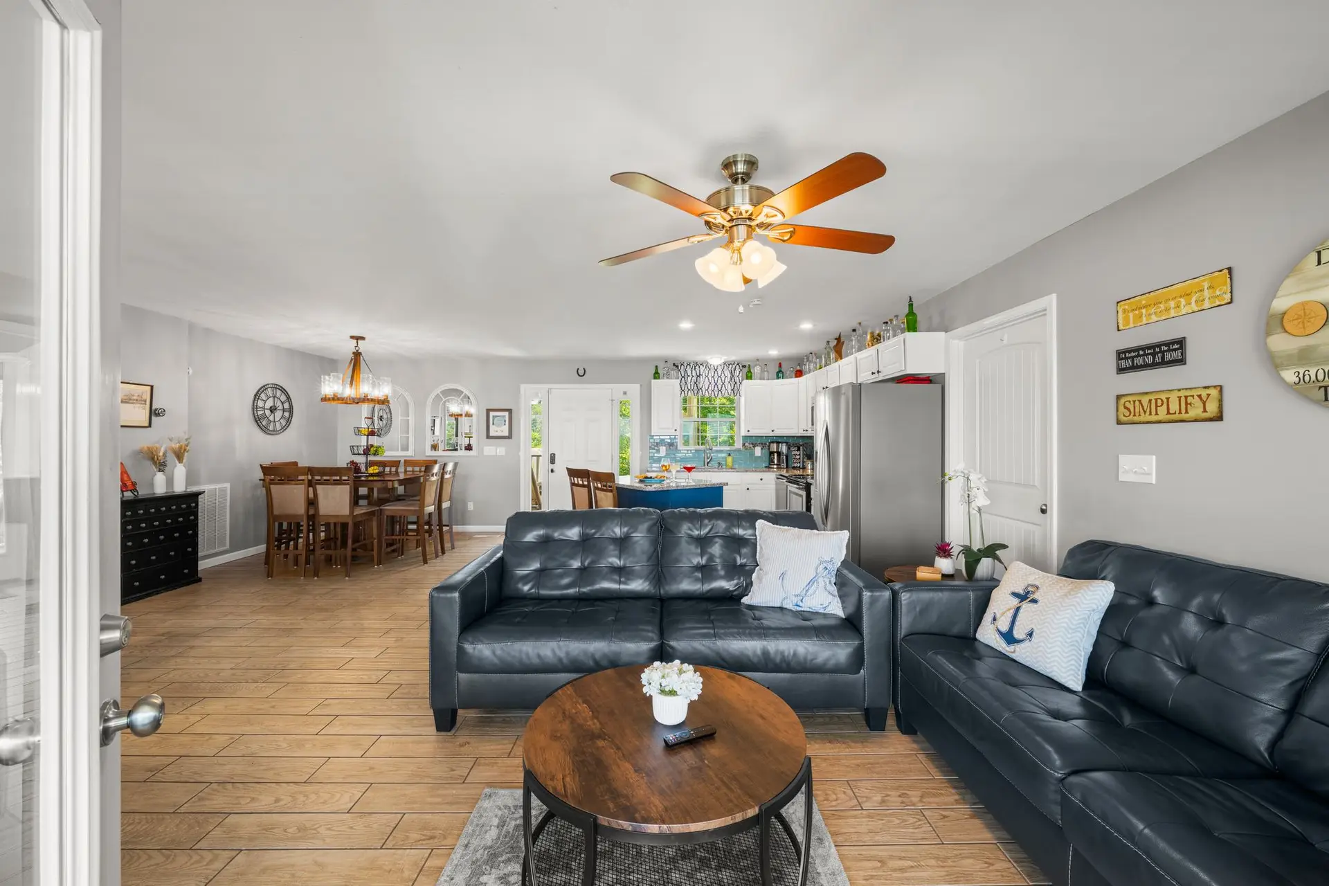 Open-concept great room flowing into the dining area and kitchen